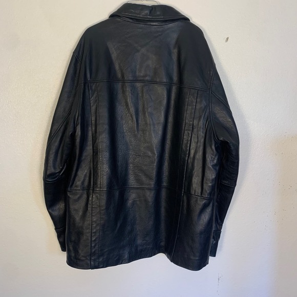 Wilsons Leather Mens L Black Leather Car Coat Quilted Lining Button Front Jacket - Picture 5 of 16